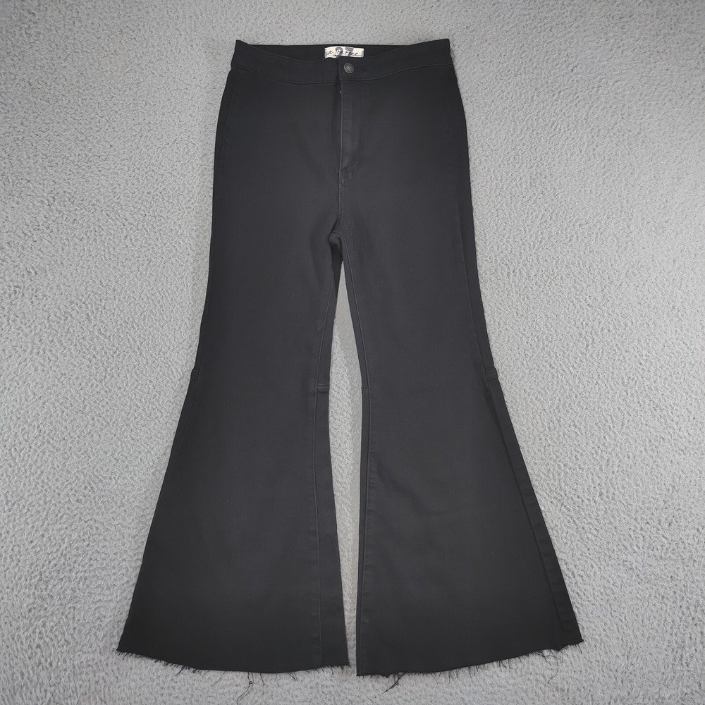 Free People We The Free Bell Bottom Jeans 27 Charcoal Flare Zip Fly Hand Cut